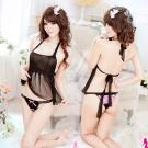 美艷絕倫！網紗後開衩二件式睡襯衣