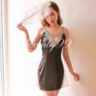 優雅傾心-性感蕾絲拼接鏤空睡衣-黑色