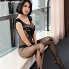 蝶戀情深-蝴蝶緹花連身網襪貓裝(下部開檔) .