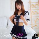 純情高校生-二件式性感學生服-深藍色-L