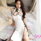 我的皇后-火辣開高衩綁帶式印花長款旗袍