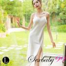 大尺碼-真情放縱性感露背開衩吊帶睡裙+內褲-白色
