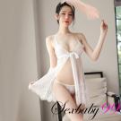 撩人心扉-性感深V蕾絲Y字背吊帶睡裙-白色