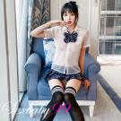 萌動青春-性感透視誘惑英倫風學生角色服-黑格