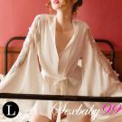 柳寵花迷 透明蕾絲袖性感睡袍-白色-L