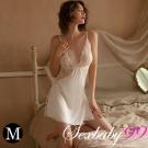 月色撩人-性感露背深V仿真絲吊帶睡裙-白色-M