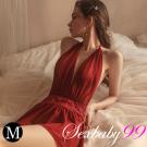 風華絕代 火辣深V繞脖式性感睡裙-紅M