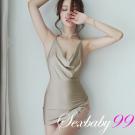 曼妙身軀性感露背鏤空開高衩性感睡衣 連身裙-淺灰色